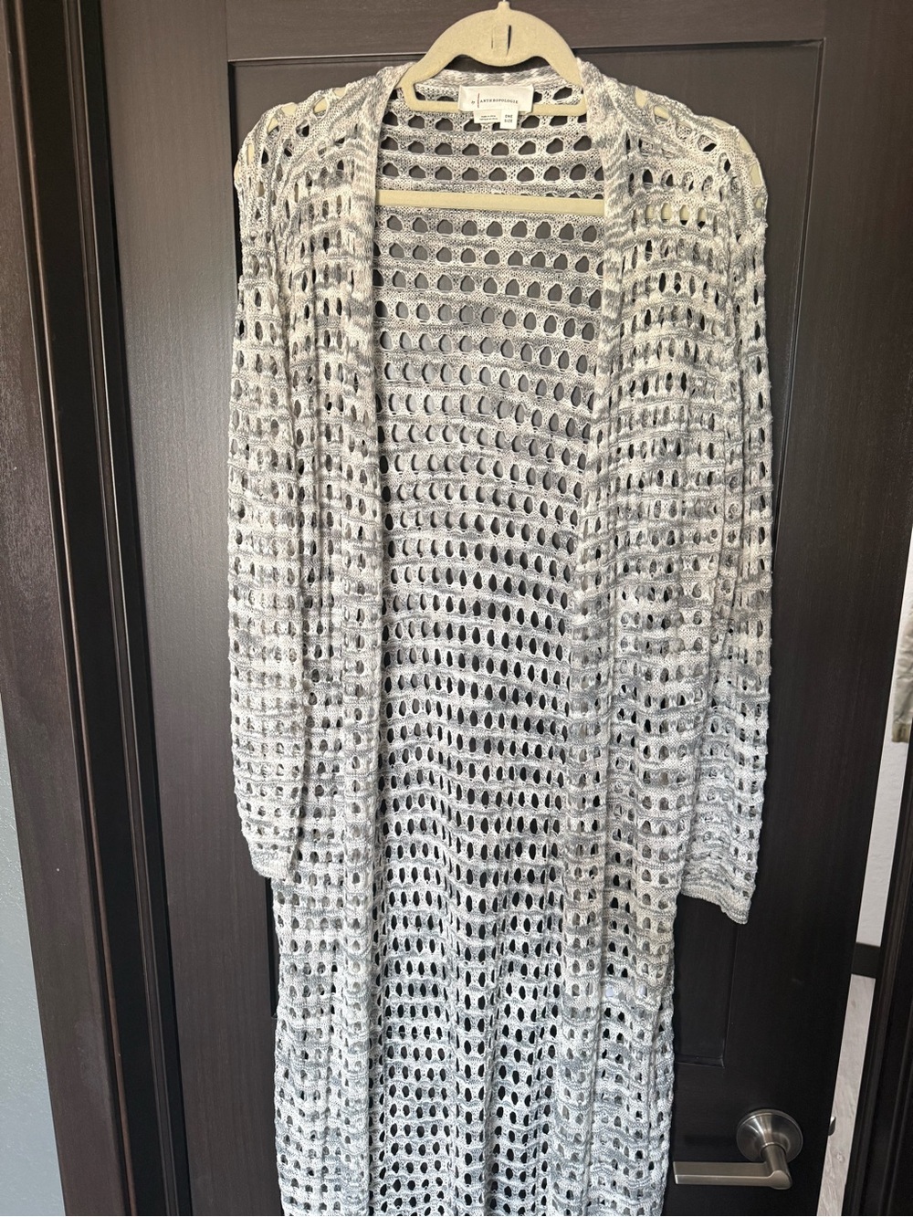 Anthropologie Heather Gray Open-Weave Long Cardigan